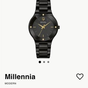 New Bulova 98R293 lady black ceramic case with four diamonds